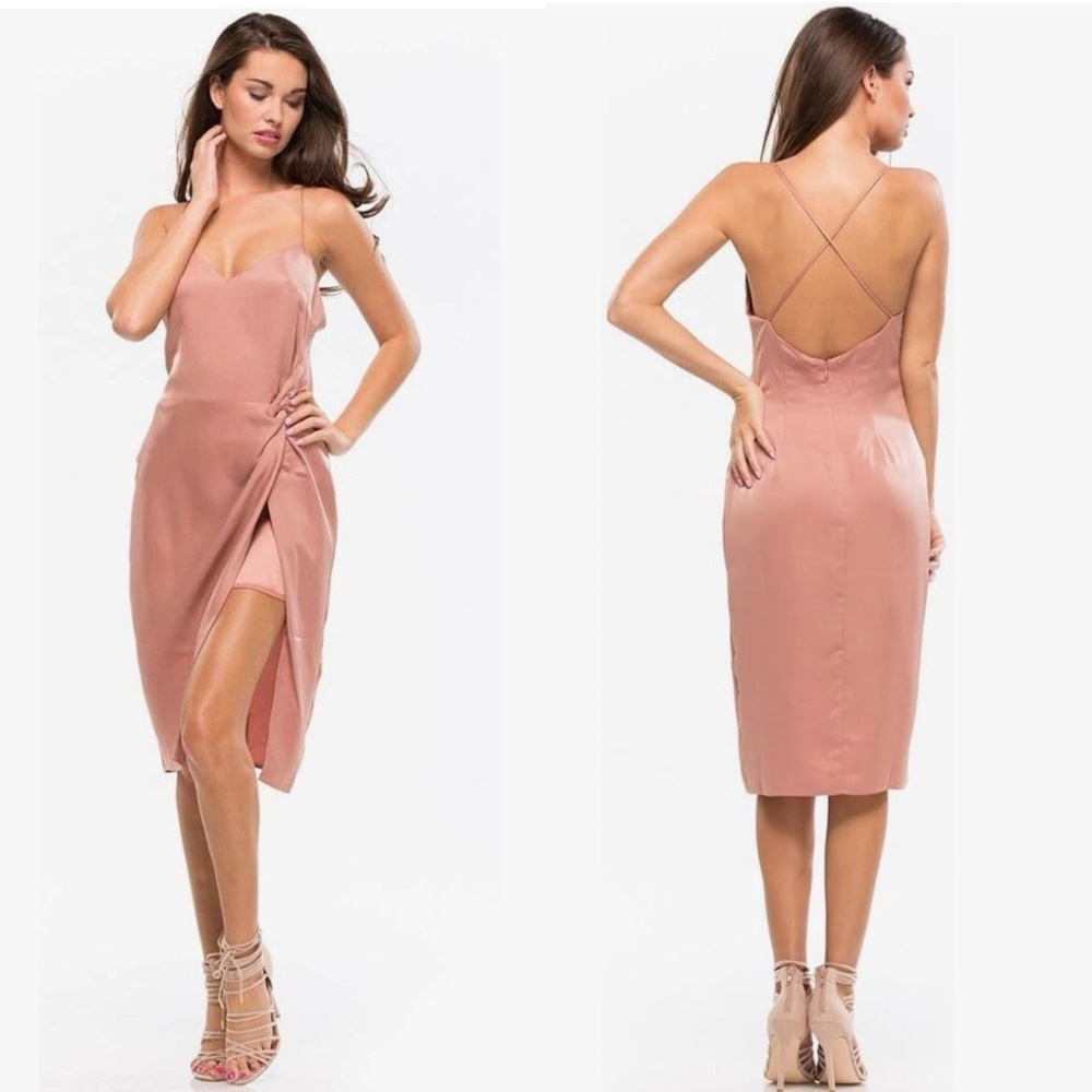 NWT NBD Georgia Satin Sleeveless Side Slit Midi Slip Dress in Blushed Nude Sz XL